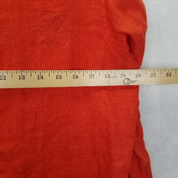 LRL Ralph Lauren Button Up Shirt Women's M Linen Burnt Orange Embroidered Logo - Picture 12 of 12